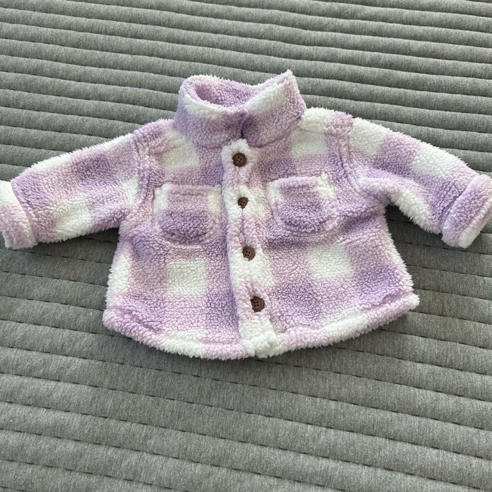Carter’s Just For You 3 piece Sherpa Jacket Outfit Set with Brown Buttons 3M - Picture 3 of 15